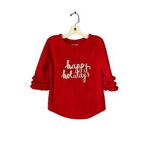 Cat and Jack happy holiday/Christmas red ruffle sleeve top/size 5 T￼